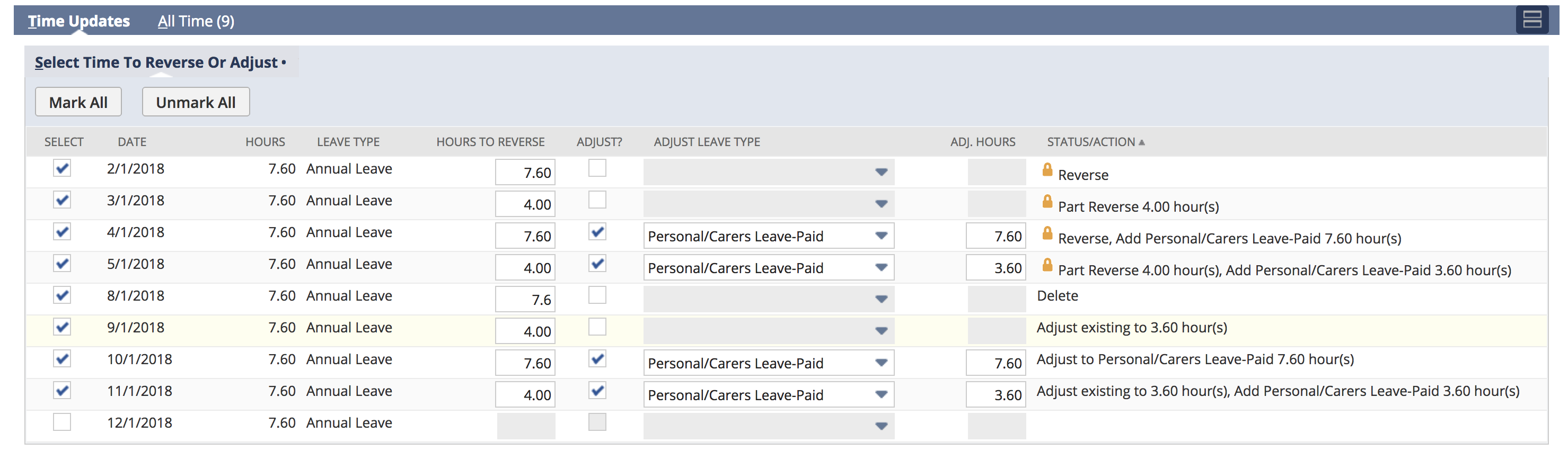 Example for Adjustment By Time Reversal